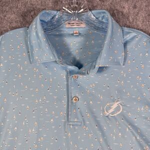 Peter Millar Shirt Mens Size Large Blue Summer Comfort Polo Golf Sailboat Print